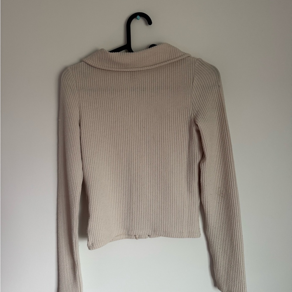 Cream Ribbed Button-Up Cardigan Top - Picture 2 of 2